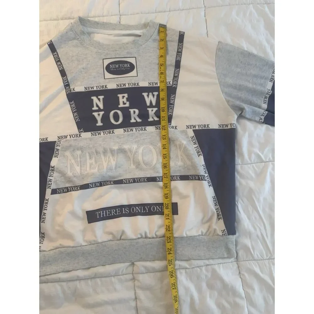 Rovax Crew Neck Sweatshirt Blue New York Loose Fit Drop Shoulder Women's Large